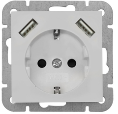 Wcd 2-voudig met 230V aansluiting + 2xUSB lader 55x55mm kleur zuiver wit glanzend (past in diepe inbouwdoos 50mm) 088355