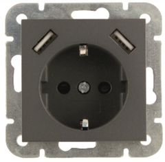 Wcd 2-voudig met 230V aansluiting 55x55mm kleur antraciet (past in diepe inbouwdoos 50mm)