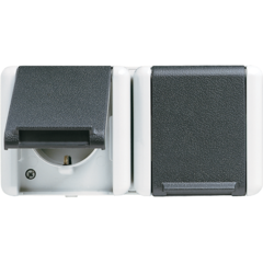 Jung 8220W - wandcontactdoos 2-voudig randaarde horizontaal compleet met bodemdeel wg800