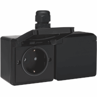 Niko 761-37846 - waterdichte wcd 2-voudig randaarde horizontaal hydro zwart insteekbevestiging (compleet met bodemdeel voorbedraad)