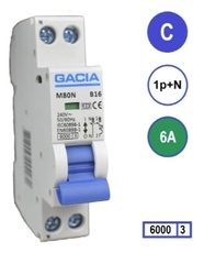 GACIA Europe m80n-c16 - installatie automaat c16 1p+n 6ka (18mm) traag