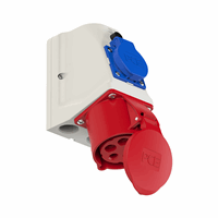 PCE 105156 - 9225-6v - cee opbouw wcd combo 32a 5p 400v 6h rood + schuko 10a glaszekering