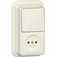 Gira 447610 - combinatie wissel / wcd zonder randaarde + onderplaat opbouw creme wit glanzend