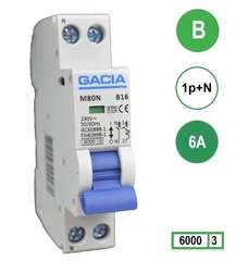 GACIA Europe m80n-b06 - installatie automaat 1p+n b-kar. 6a 6ka (18mm)