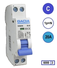 GACIA Europe m80n-c20 - installatie automaat 1p+n c20 6ka (18mm)